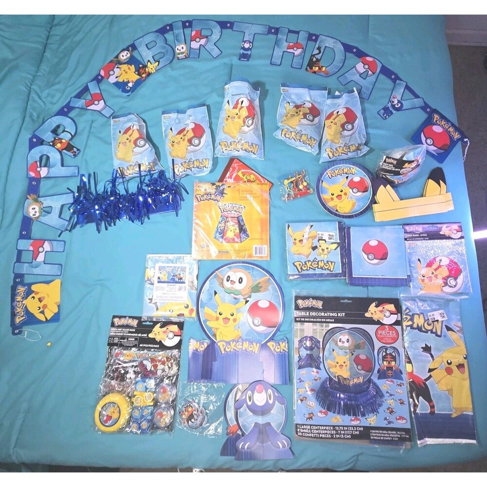 Pokémon Birthday Party Supplies Set Ready to Go Most New Plates Banner Decor Vtg